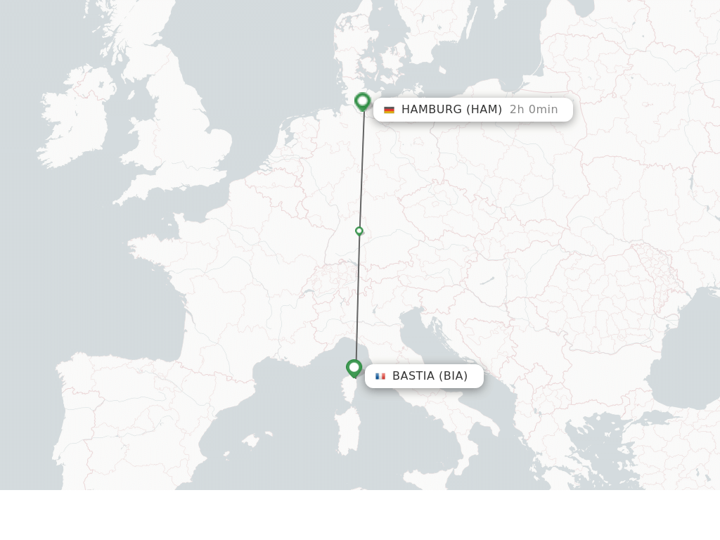 Flights from Bastia to Hamburg route map