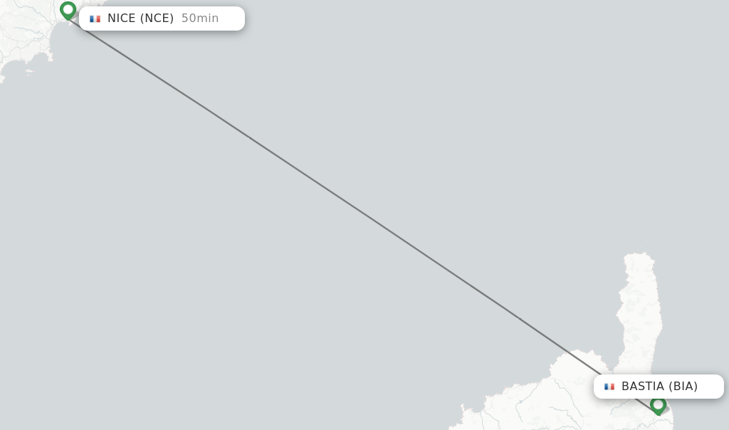 Flights from Bastia to Nice route map