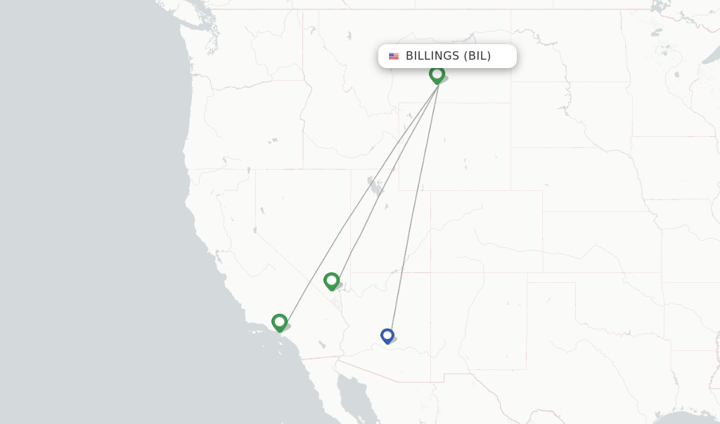 Route map with flights from Billings with Allegiant