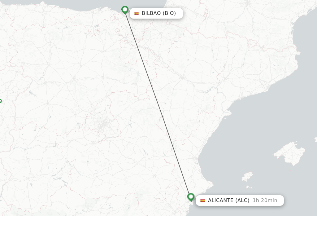 Flights from Bilbao to Alicante route map