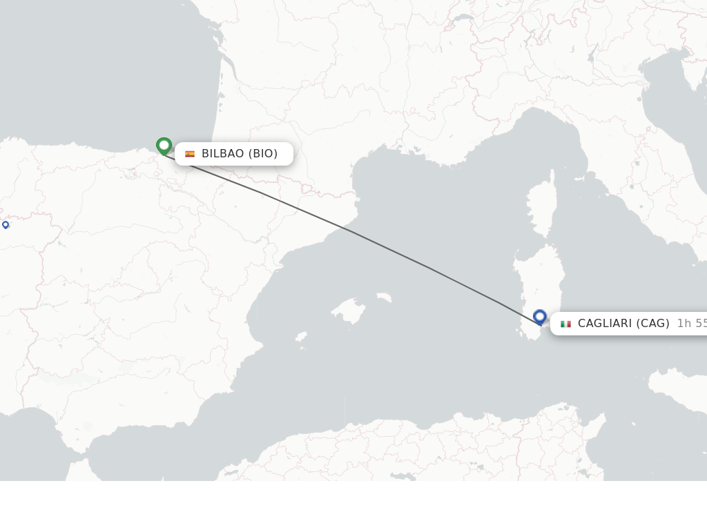 Flights from Bilbao to Cagliari route map