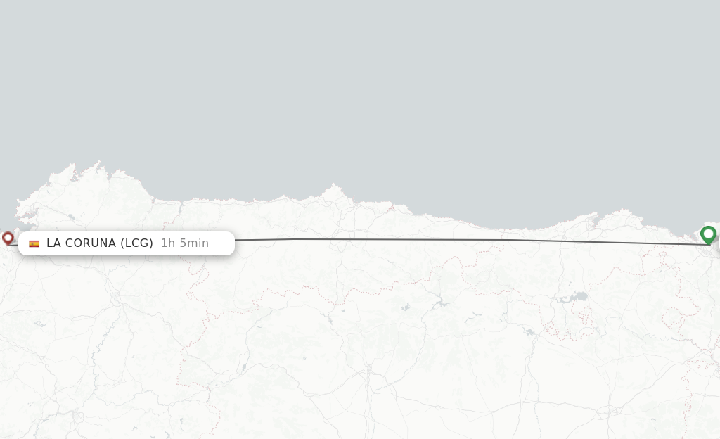 Flights from Bilbao to La Coruna route map