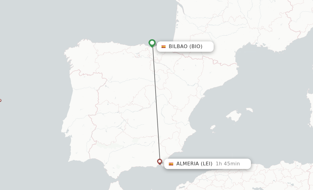 Flights from Bilbao to Almeria route map