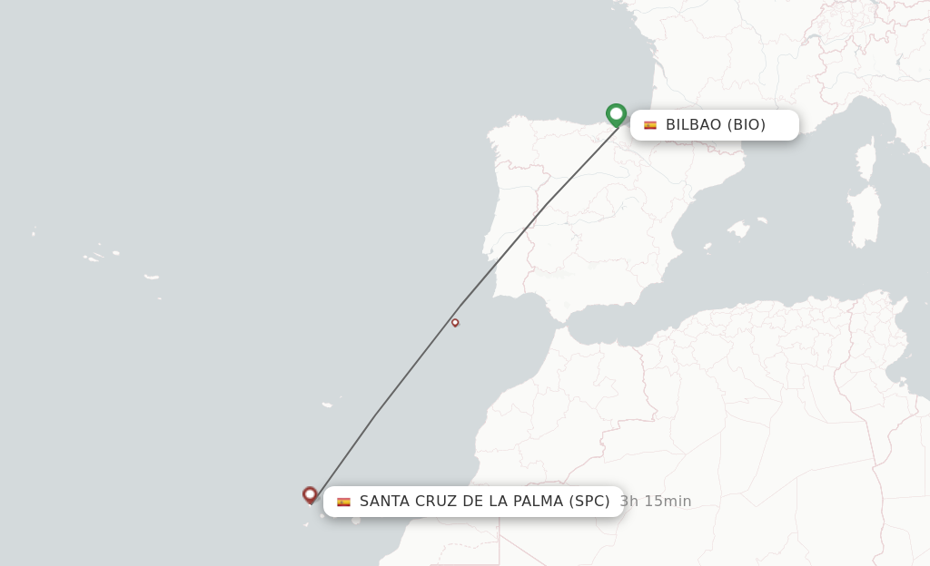 Flights from Bilbao to Santa Cruz De La Palma route map