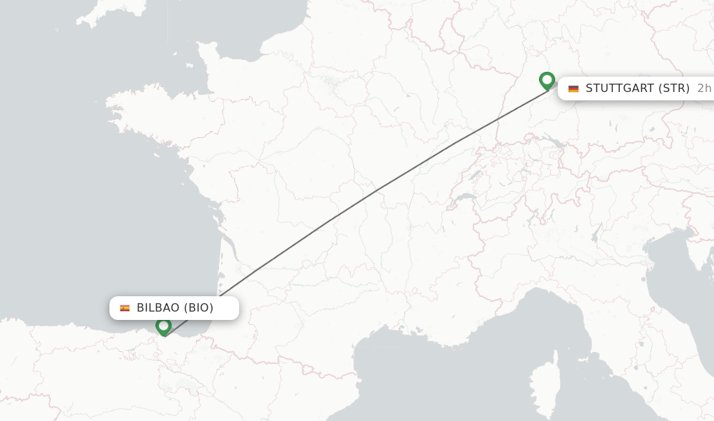 Flights from Bilbao to Stuttgart route map