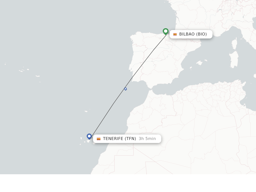 Flights from Tenerife to Bilbao route map