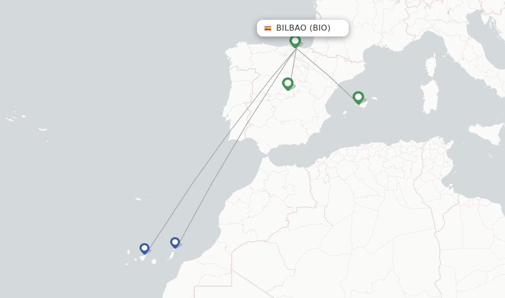Route map with flights from Bilbao with Air Europa