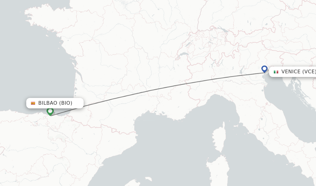 Flights from Bilbao to Venice route map