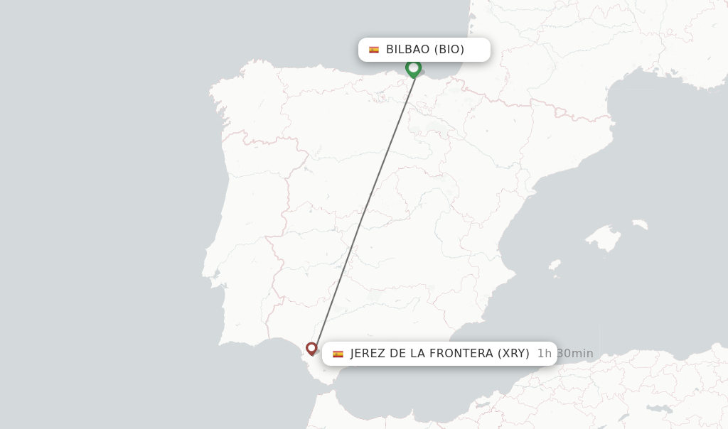Flights from Bilbao to Jerez De La Frontera route map
