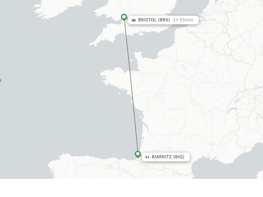 Flights from Biarritz to Bristol route map