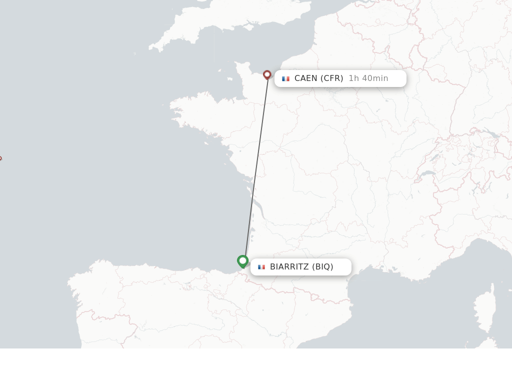 Flights from Biarritz to Caen route map