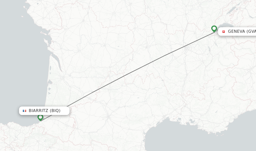 Flights from Biarritz to Geneva route map