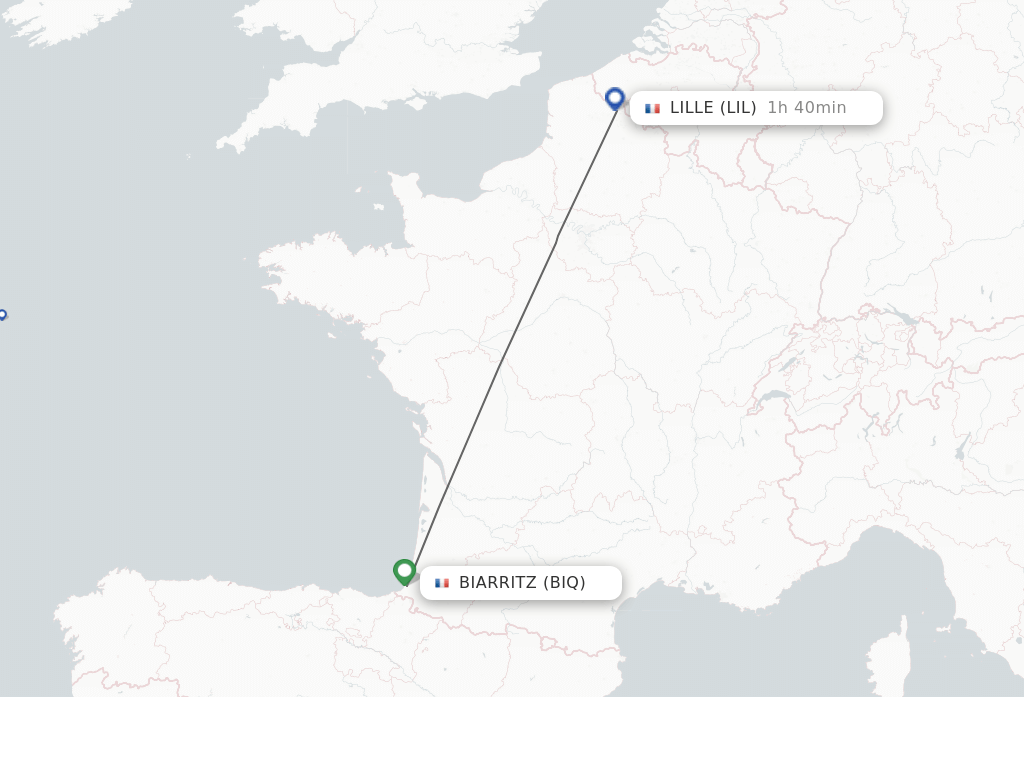 Flights from Biarritz to Lille route map
