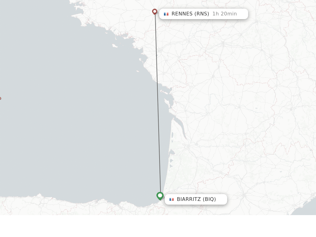 Flights from Biarritz to Rennes route map