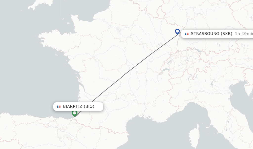 Flights from Biarritz to Strasbourg route map