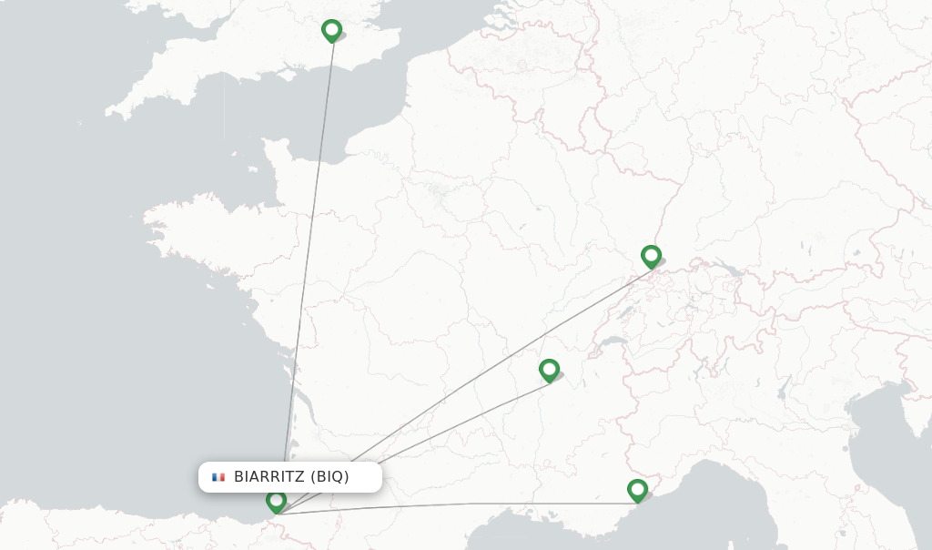 Route map with flights from Biarritz with easyJet