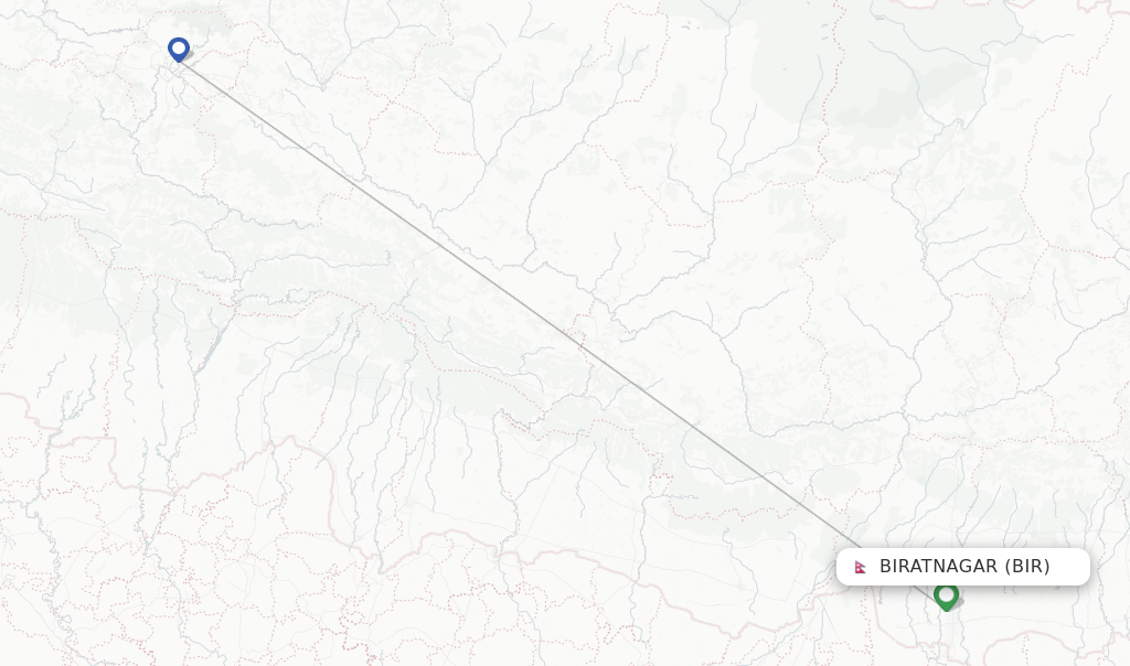 Route map with flights from Biratnagar with Yeti Airlines