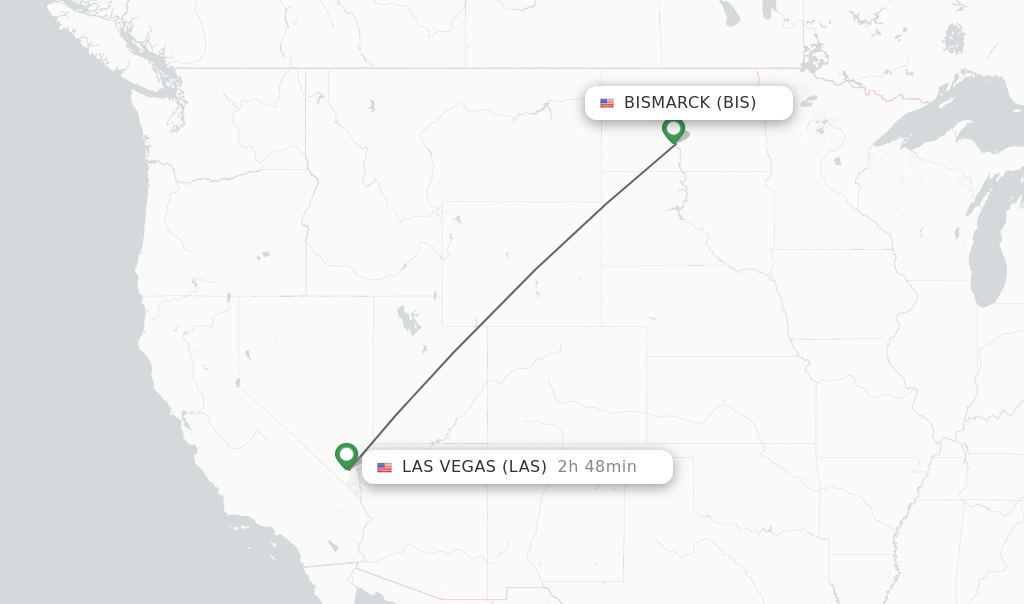 Flights from Bismarck to Las Vegas route map