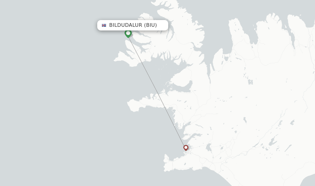 Route map with flights from Bildudalur with Norlandair