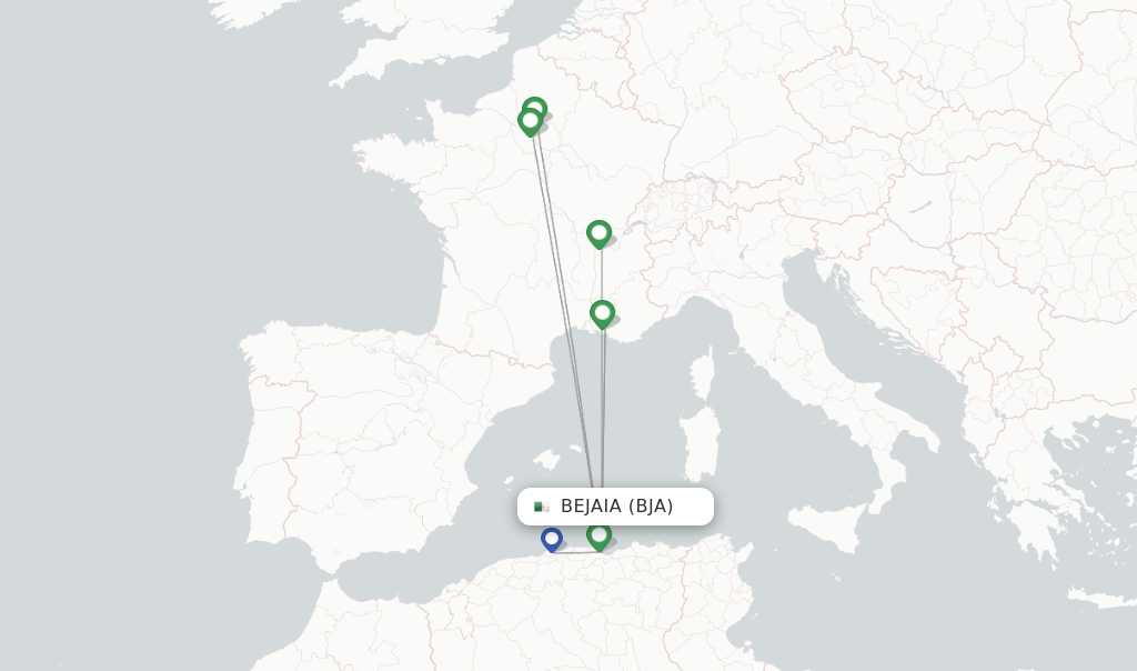 Route map with flights from Bejaia with Air Algerie