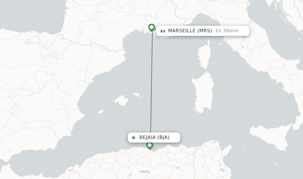 Flights from Bejaia to Marseille route map