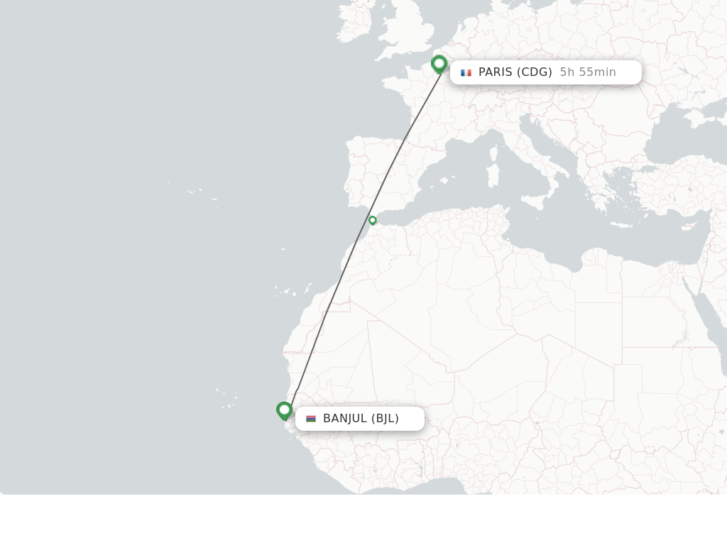 Flights from Banjul to Paris route map
