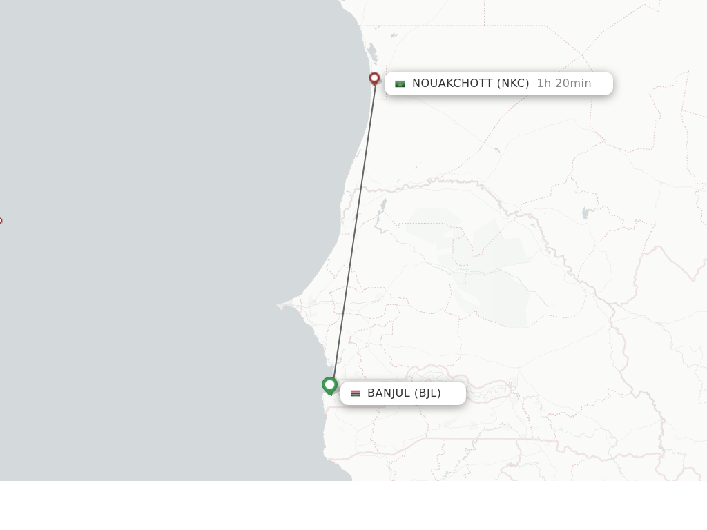 Flights from Banjul to Nouakchott route map