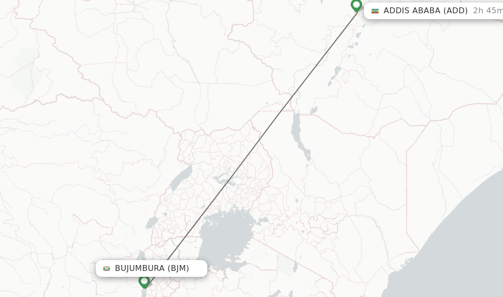 Flights from Bujumbura to Addis Ababa route map
