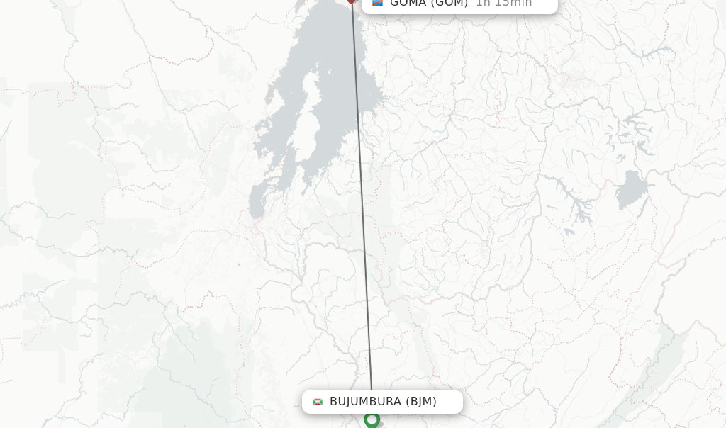Flights from Bujumbura to Goma route map