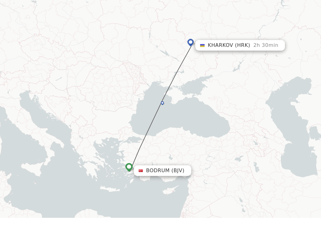 Flights from Bodrum to Kharkov route map
