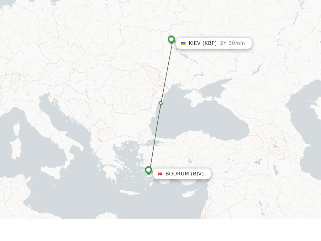 Flights from Bodrum to Kiev/Kyiv route map