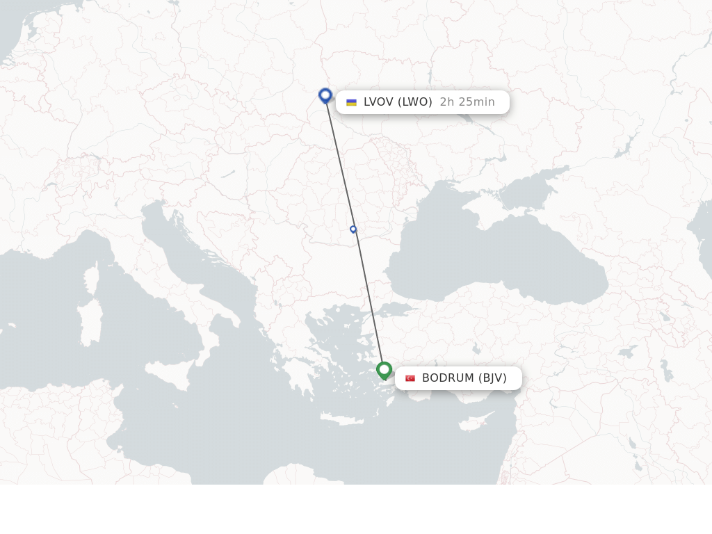 Flights from Bodrum to Lviv route map