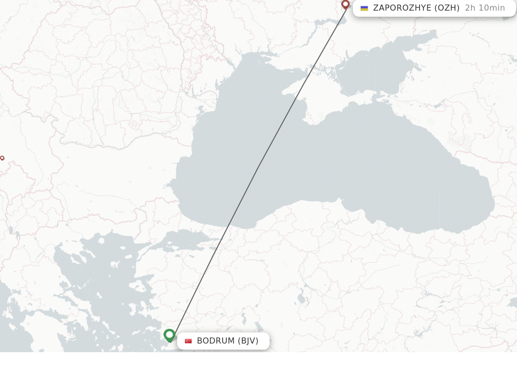 Flights from Bodrum to Zaporozhye route map