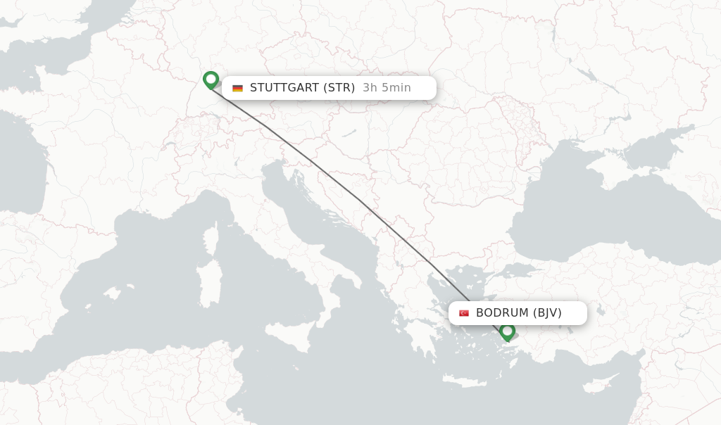 Flights from Bodrum to Stuttgart route map