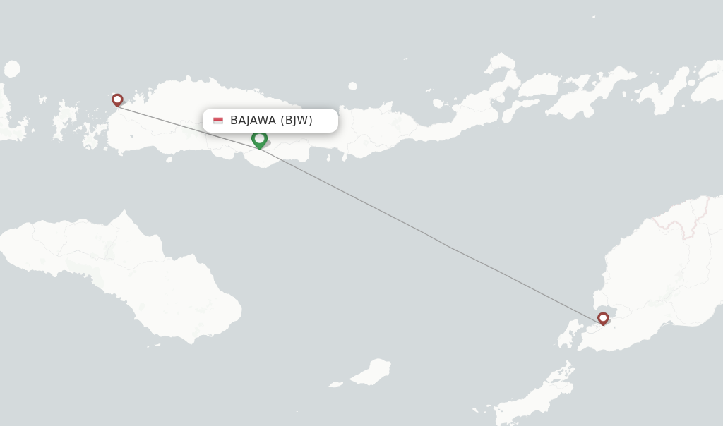 Route map with flights from Bajawa with Wings Air