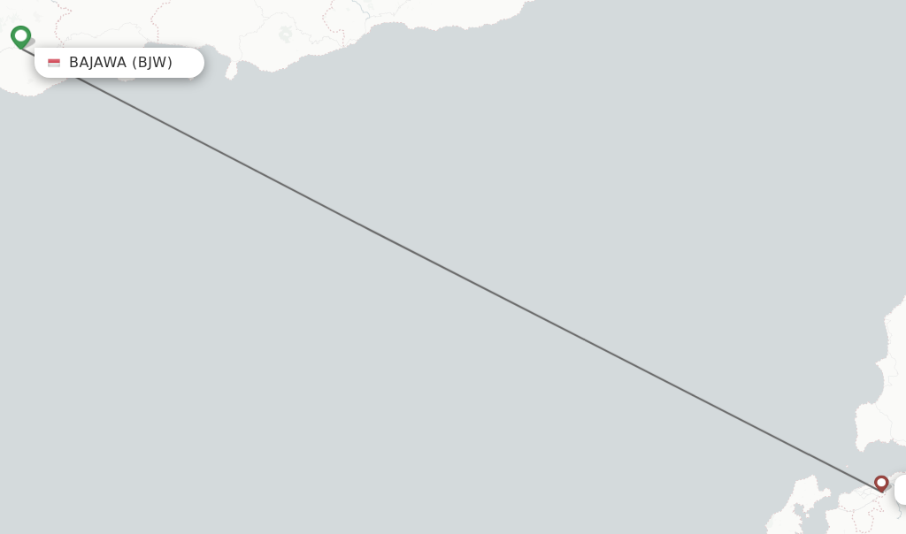 Flights from Bajawa to Kupang route map