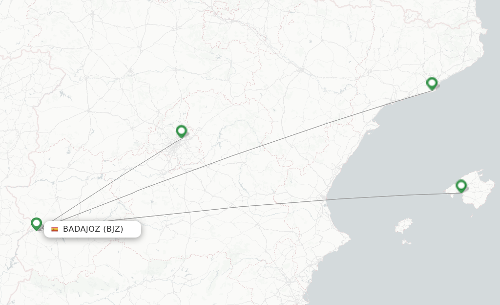 Route map with flights from Badajoz with Iberia