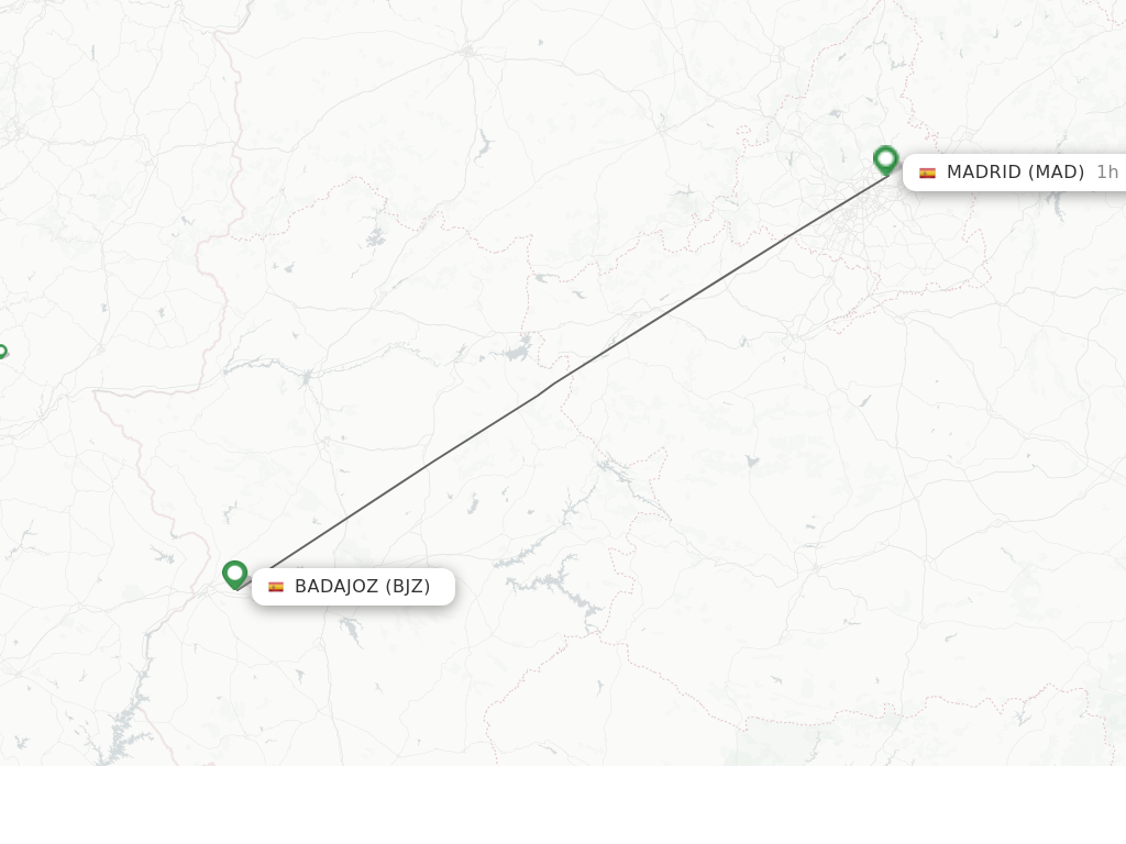 Flights from Badajoz to Madrid route map