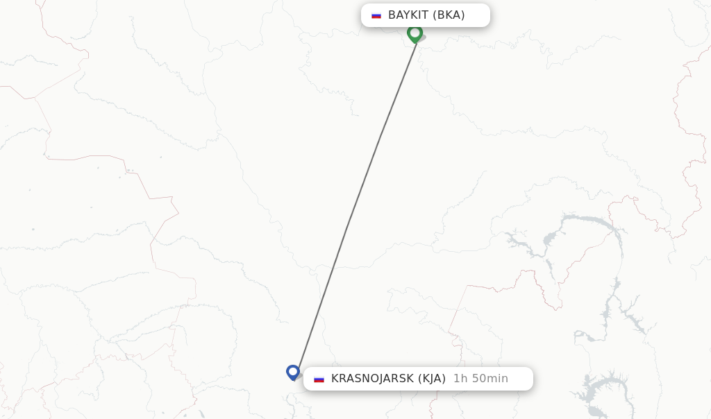Flights from Baykit to Krasnojarsk route map