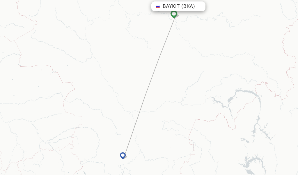 Route map with flights from Baykit with KrasAvia