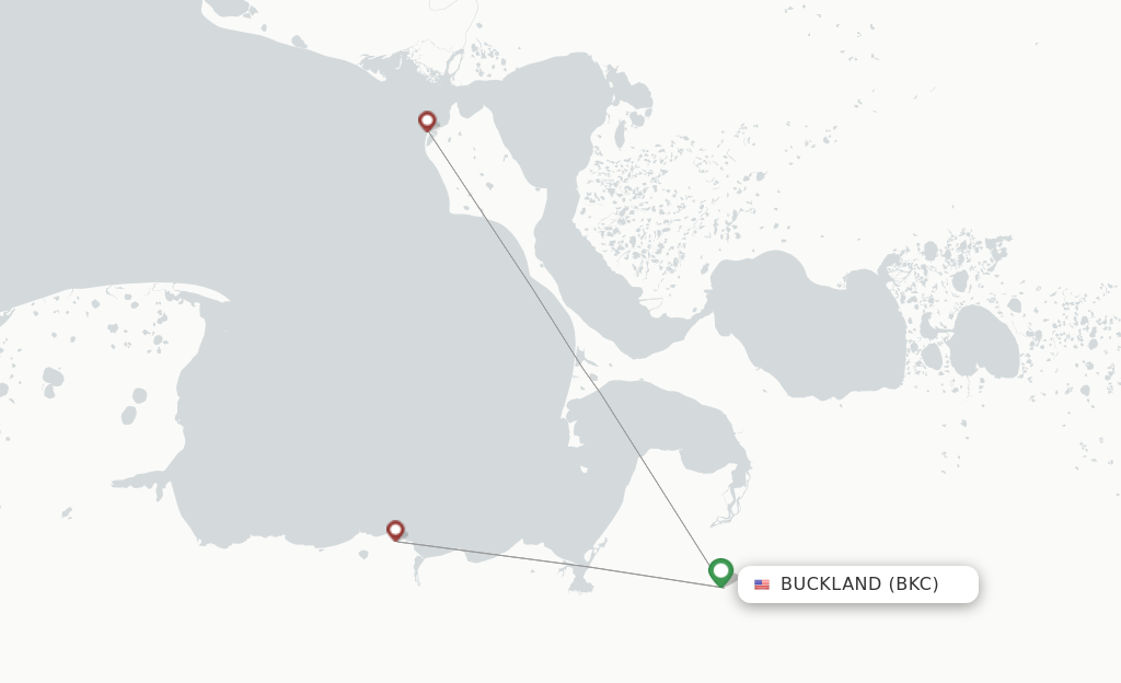 Route map with flights from Buckland with Easy Fly Express
