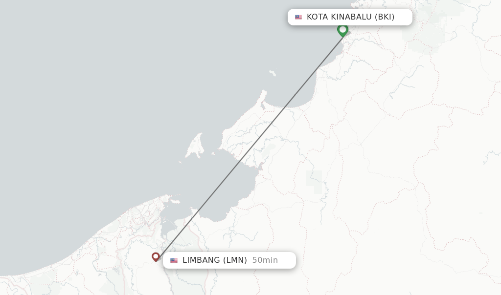 Flights from Kota Kinabalu to Limbang route map