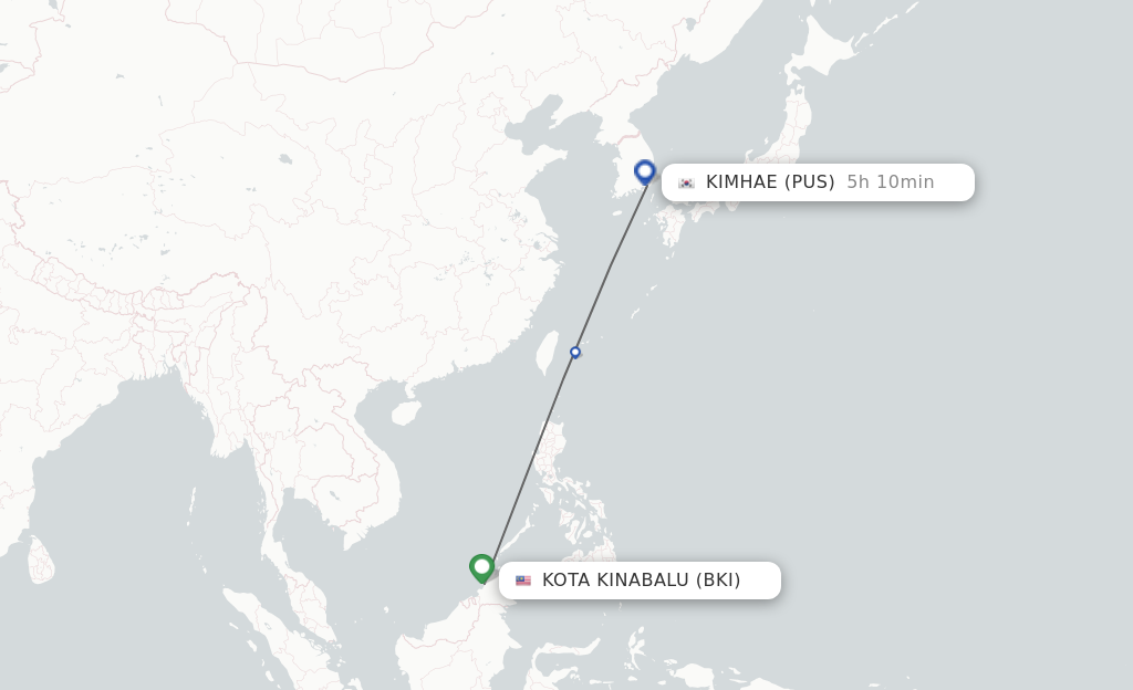 Flights from Kota Kinabalu to Busan route map