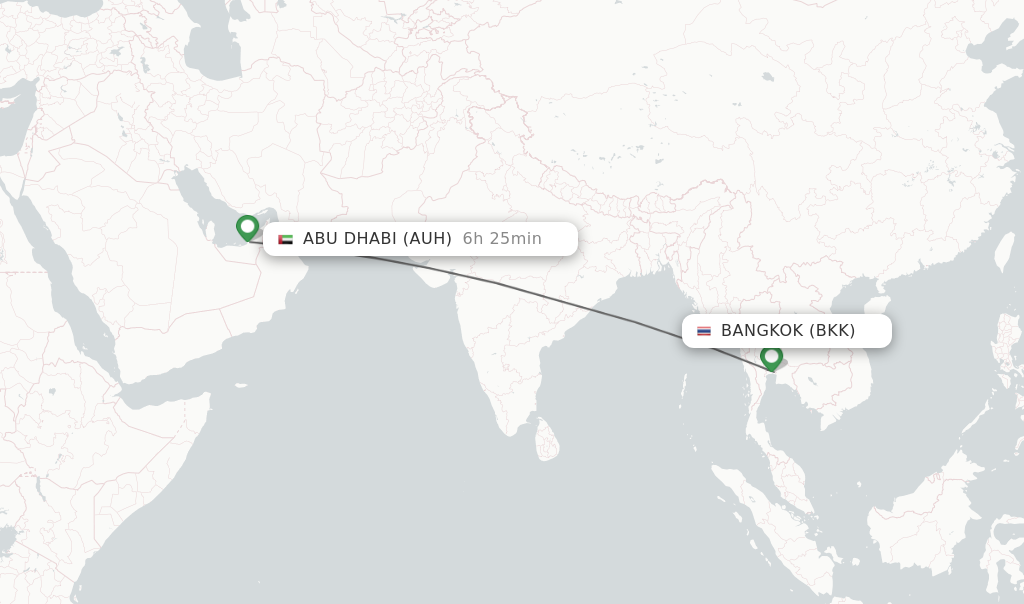 Flights from Bangkok to Abu Dhabi route map