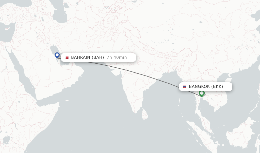 Flights from Bangkok to Bahrain route map