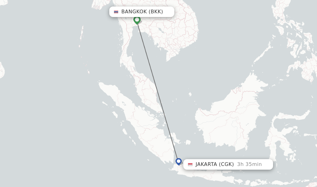 Flights from Bangkok to Jakarta route map