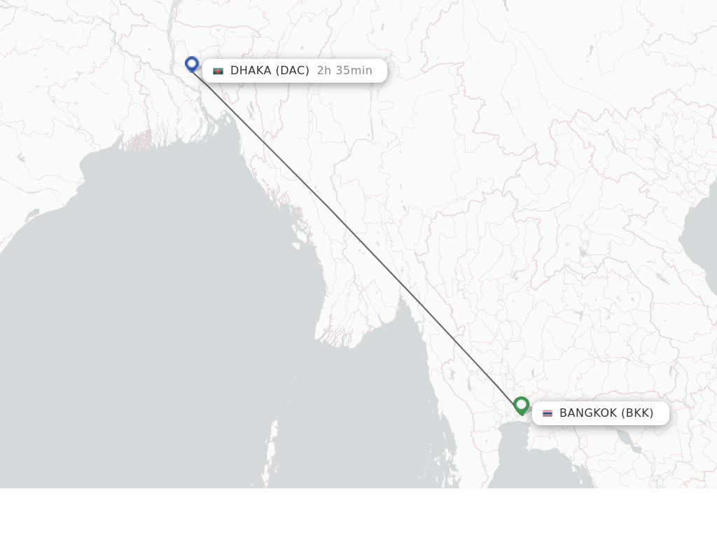 Flights from Bangkok to Dhaka route map