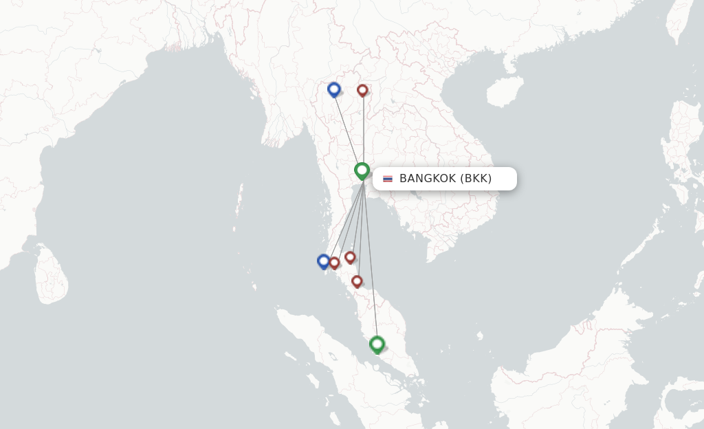Route map with flights from Bangkok with Thai AirAsia