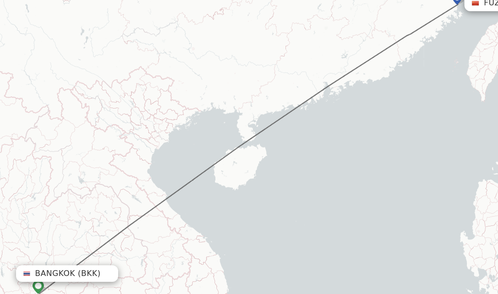 Flights from Bangkok to Fuzhou route map