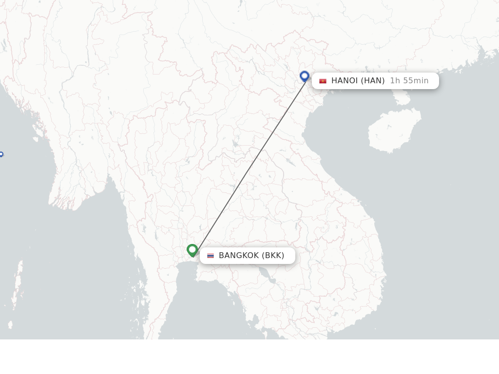 Flights from Bangkok to Hanoi route map